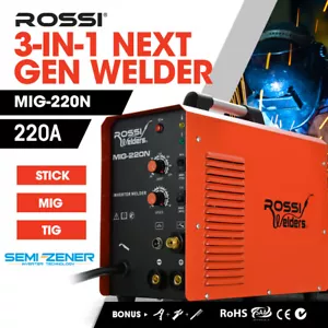 ROSSI 220 Amp MIG MMA TIG Welder 3in1 Gasless Inverter Welding Machine 15A Plug - Picture 1 of 12