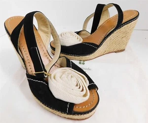 Kate Spade Britt Negro Nubuck Roseta Alpargata Tacones de Cuña 8.5 M - Imagen 1 de 6