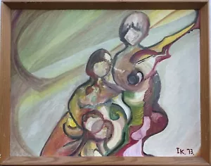 Oil Painting Abstract Composition Figures Danish Mid-Century Vintage IK 1973 - Picture 1 of 13