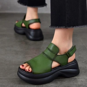 Sandalias Gladiators para mujer de cuero genuino plataforma plana punta abierta tacón medio cómodas - Imagen 1 de 11