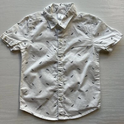 Carters Button Up Shirt Boys 4T White Paper Planes Pattern Short Sleeve - Image 1 of 4