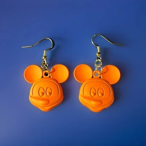 Gold Mickey Mouse Orange Silicone Drop Dangle Earrings - Picture 1 of 2