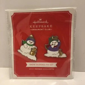 2018 Hallmark Keepsake Ornament Club Snow Buddies Enamel Pin Set of 2 Snowman - Picture 1 of 2