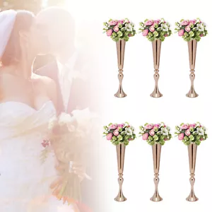 6Pcs Trumpet Vases Desktop Mount Gold Metal Trumpet Centerpieces Flower Vase - Picture 1 of 12