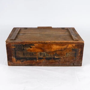 Antique National Biscuits Wooden Crate Box Hinged Lid Washington DC - Picture 1 of 12