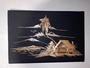 Arte chino de bambú de paja de colección 8x12 cuadro árboles montañas paisaje acuático - Imagen 1 de 5