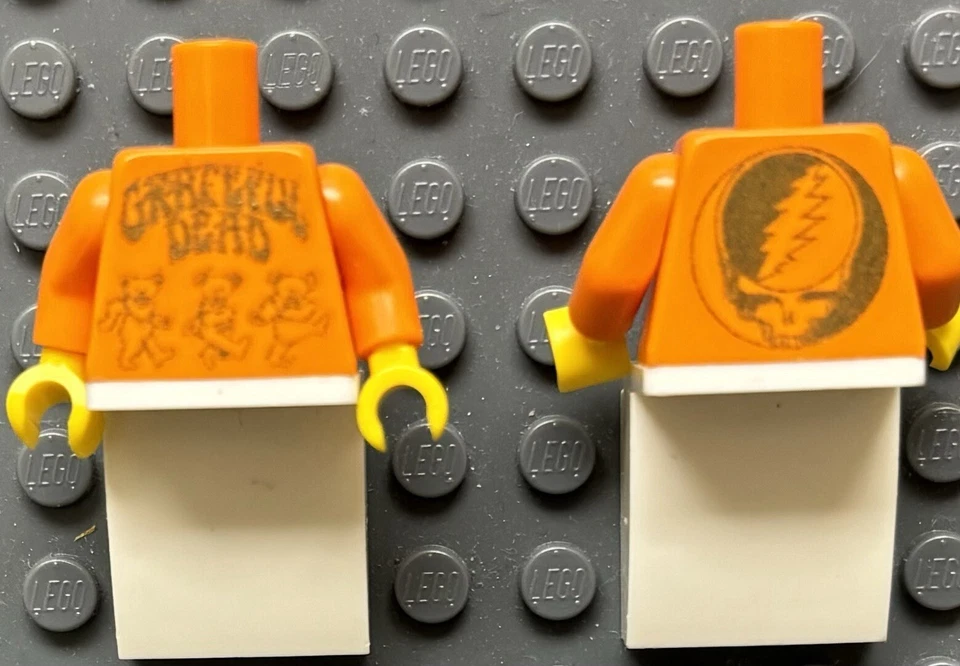 Grateful Dead Genuine Lego Orange Torso, Arms & Yellow Hands w/ Custom Print New - Image 1 of 1