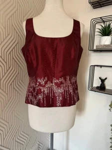 Vintage 90s 1990s Y2K Laura Ashley satin burgundy sequin top size 12 - Picture 1 of 8