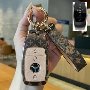 Leather Remote Key Fob Case Cover for Mercedes Benz A B S E GLA 2023 2024 2025 - Picture 1 of 5