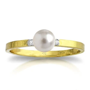 14K. SOLID GOLD RING WITH DIAMONDS & PEARL - Picture 1 of 9