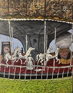 Karussell Gemälde Abstrakte Malerei Kunst Modern  Gerahmt Ölfarben Original - Bild 1 von 24