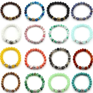Handmade Men Womens Lava Rock Bracelet Natural Gemstone Beads Buddha Head Beaded - Picture 1 of 30