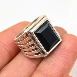 Anello uomo onice nera argento sterling 925 fatto a mano-dichiarazione anello tutte le misure BJ316 - Foto 1 di 3