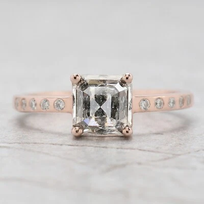 2.08 Ct Radiant Salt And Pepper Diamond Ring 14K Rose Gold Engagement Gift Ring - Image 1 of 4