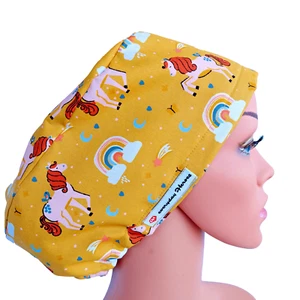 Scrub Cap Unicorns Satin Lined With Buttons, Euro Hat Surgical Cap For Women. - Picture 1 of 6