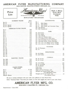 1919 AMERICAN FLYER PRICE LIST REPRODUCTION - EX/NEAR MINT CONDITION! - Picture 1 of 1