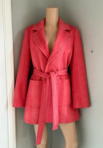 MAX&Co. Herringbone Pink/White Wool Wrap Coat UK 8 New - Picture 1 of 5