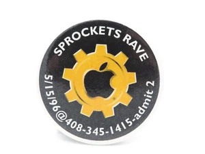 Vintage Apple Computer Employee Pin Back Button, Sprockets Rave 1996 Logo - Picture 1 of 1