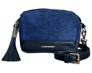 River Island Snake Reptile Suede Leather Crossbody Bag Shoulder Purse Navy Blue - Picture 1 of 12