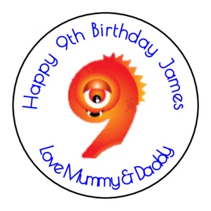 24 x Boys 9th Birthday Personalised Thank You Sticker Party Sweet Cone,Monster - Picture 1 of 1