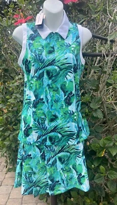 TOMMY BAHAMA Green White Tropical Sleeveless Polo Golf Shirt Skort Skirt Medium - Image 1 of 4