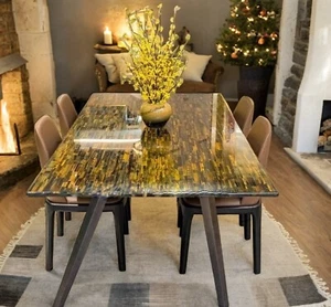 36"x24" Tiger Eye Stone Dining Table Top Handmade Kitchen Slab Countertop Decors - Picture 1 of 8