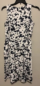 Chaps Womens Size 12 Dress Blue White Floral Sleeveless Wear To Work - Picture 1 of 4