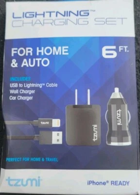 Tzumi путешествий авто дома ChargePak на ходу зарядки комплект 6 футов кабель USB-C черный новый - Изображение 1 из 2