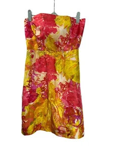 J. Crew Strapless Floral Silk Dress Size 2 Pink Yellow Cotton Lining New - Picture 1 of 3