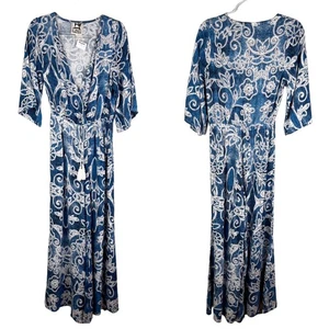 Jaase Jumpsuit Blau Weiß Geometrisches Muster S Bohemian Weites Bein Neu - Bild 1 von 12