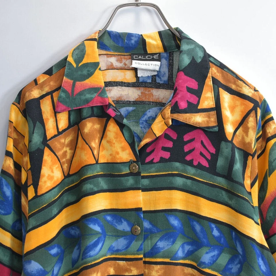 Camisa Caliche Manga Corta Patrón Total Arte Diseño Geométrico Hoja Usada GRIN-0 Foto 1 de 4