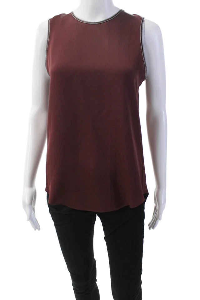 Blusa Theory feminina de seda gola redonda sem mangas vermelha escura tamanho P - Imagem 1 de 4