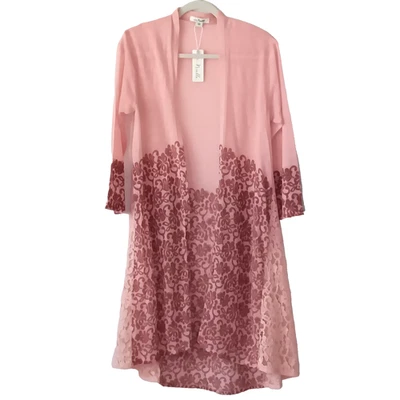 Cárdigan Suéter Simply Noelle Largo Plumero Rosa Para Mujer Talla S/M 8-10 Nuevo Foto 1 de 4