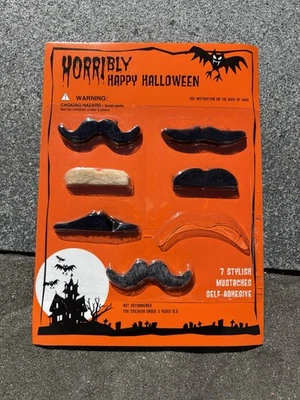 VTG 6 Stylish Mustaches Swlf-Adhesive Horribly Happy Halloween (1 Is Missing) - Image 1 of 3