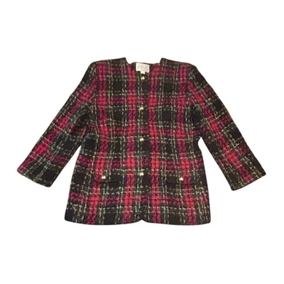 Chaqueta roja vintage Lord Taylor de lana mohair dorada abotonada a cuadros para mujer talla 14 Foto 1 de 4