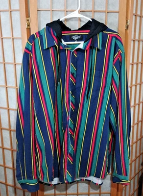 Eighty Eight Hoodie Shirt XL Multicolor Stripe Button Up Vtg90s Style Streetwear - Image 1 of 4