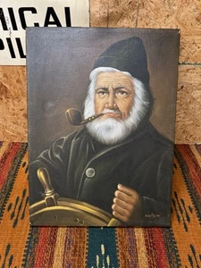 Vintage Gemälde von Nelson Matrose Kapitän Pfeife rauchen 16”x12” maritimes Porträt - Bild 1 von 13