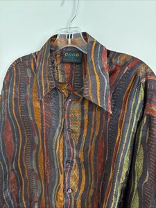 Vintage Coogi Designer Silk Button Up Shirt Multicolor 3D Pattern Mens Large - Picture 1 of 11