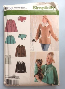 Simplicity 3958 sewing pattern Jacket  Vest Cape  and Dog Coat sz M to XL UNCUT - Picture 1 of 2