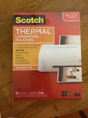 Scotch Letter Size Thermal Laminating Pouches 5 mil 8.5” X 11” 50/Pack #NIB - Image 1 of 3