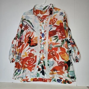 John Mark Shirt Womens L Multicolor Floral Vibrant Tropical Popover Wire Collar - Picture 1 of 12