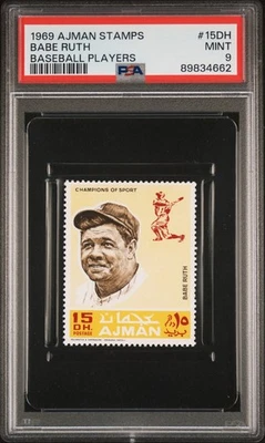 Estampillas Ajman 1969 jugadores de béisbol Manama #15DH Babe Ruth PSA 9 Foto 1 de 2
