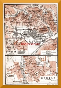 Bad Pyrmont u. Hameln +Über 100 Jahre alter Plan + Osdorf, Löwensen, Holzhausen - Bild 1 von 3