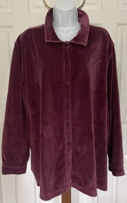 LL Bean- Womens 3X- Velour Tunic / Shacket- Button Down Long Sleeve ODHP2- Wine - Image 1 of 4