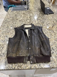 Hummer brand sleeveless LEATHER Bomber Brown jacket Men's size 2XL Dj sports - Picture 1 of 9