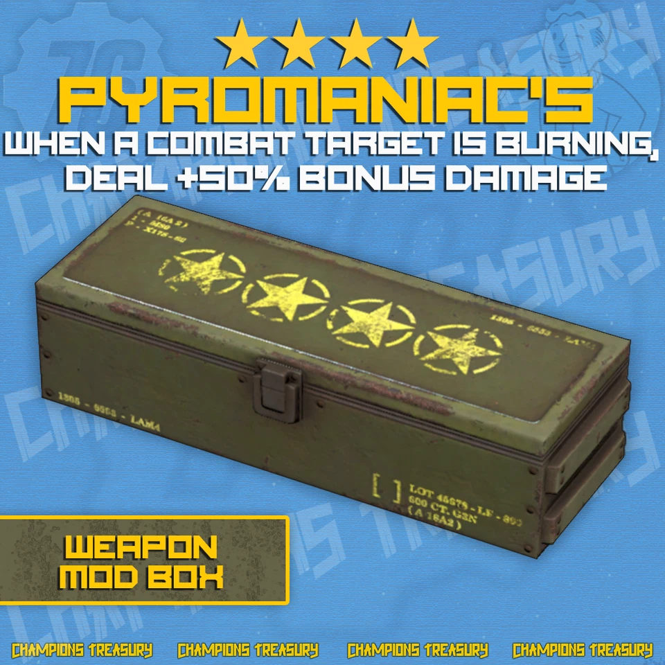 FALLOUT 76 [PC] ⭐⭐⭐⭐ PYROMANIAC'S LEGENDARY RAID MOD BOX - Image 1 of 1