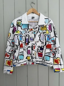 Giacca Simply Art by Dolcezza S Small Art to Wear bianca multicolore maglia elasticizzata - Foto 1 di 7