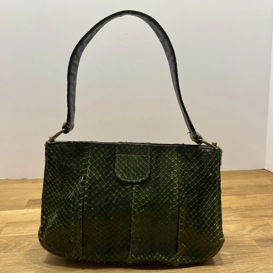 Vintage Deitsch Green Snakeskin Purse w/ attached Kiss Lock Coin Wallet  - Image 1 of 4