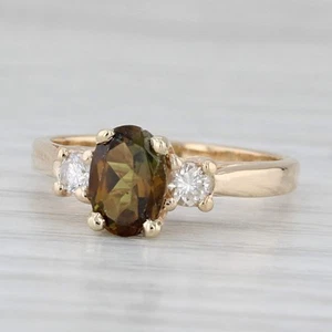 0.89ctw Green Tourmaline Diamond Ring 14k Yellow Gold Size 4.25-4.5 - Picture 1 of 11
