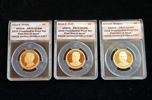 Juego de 3 pruebas presidenciales 2016-S $1 certificado ANACS #0565 de 3927 PR70 DCAM - Imagen 1 de 2